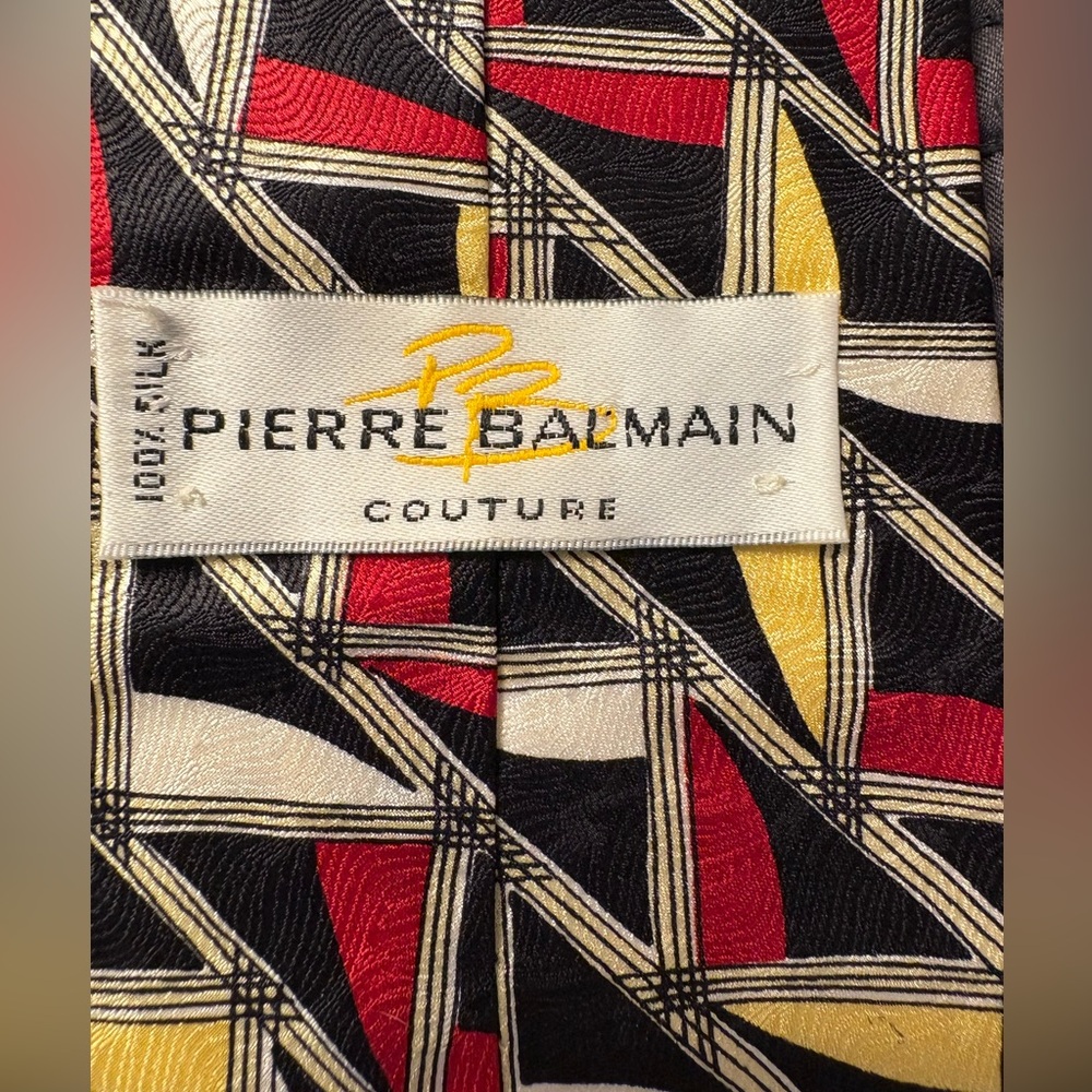 Pierre Balmain Couture black red yellow Silk Tie
